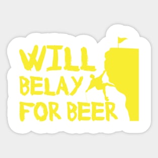 Will Belay For Beer Funny Rock Climbing Sticker